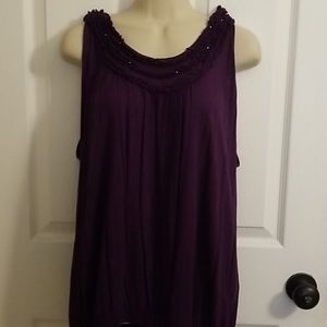 Judith NWOT Purple tank top with ruffles & beaded collar